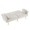 Velvet Tufted Sofa Couch With 2 Pillows And Nailhead Trim - Beige - Image 7