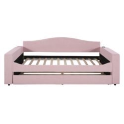 Twin Size Upholstered Daybed With Storage Armrests, Trundle And Latest Integrated Bluetooth Audio System - Pink