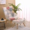 Accent Chair With Ottoman, Living Room Chair And Ottoman Set, Comfy Side Armchair For Bedroom, Creative Splicing Cloth Surface - Pink - Image 2