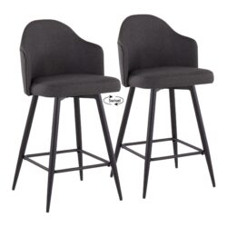 Ahoy - Contemporary Fixed Height Counter Stool With Square Footrest (Set of 2) - Black / Charcoal