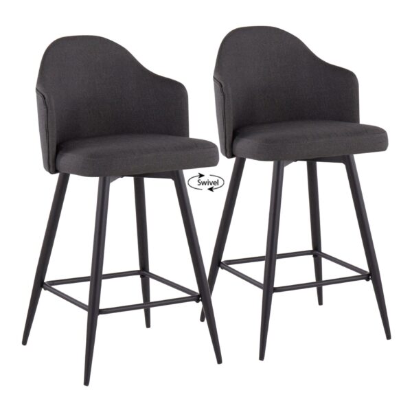 Ahoy - Contemporary Fixed Height Counter Stool With Square Footrest (Set of 2) - Black / Charcoal