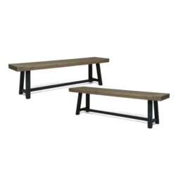 Cloud - Outdoor Bench With Acacia Wood Frame And Slat Panel Design (Set of 2) - Sandblast Gray / Black