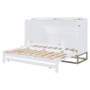 Queen Murphy Bed With Frosted Glass Doors Design, Fake Drawers, Metal Legs - White - Image 6