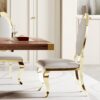 Top Dining Table With Gold Finish Corner, Pillar And Gold Finish Stainless Steel Base - Walnut Brown - Image 9