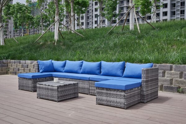 Patio Sofa With Cushions - Blue / Gray