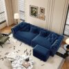 3 In 1 Pull Out Sofa Bed, Convertible Sleeper Sofa Bed, King Size Sofa Bed, Chaise Lounge, Velvet T3 Seater Sofa With Movable Ottoman, Tufted Design - Blue - Image 4