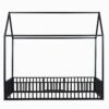 Twin Size Metal House Bed With Fence And Door - Black - Image 8