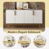 Modern Elegant 4 Door Sideboard Gold Metal Handle Buffet Cabinet For Dining Room, Living Room, Bedroom, Hallway - White - Image 5