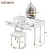 Modern Vanity Table Set With Mirror Touch Screen Lighted Mirror, Dressing Table And Cushioned Stool Set With 2 Large Drawers - White - Image 12