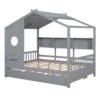 Full Size House Bed With Trundle, Modern Design For Kids With Storage Shlef - Gray - Image 5