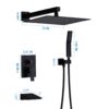 All Metal Tub Shower Faucet Set With 12" Rain Shower Head And Handheld Spray Combo, Wall Mounted - Matte Black - Image 3