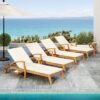 Versatile Chaise Lounge With Wheels Acacia Wood Recliner For Patio - Cream - Image 5