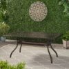 Celestine - Outdoor Cast Aluminum Dining Table With Floral Lattice Design And Umbrella Holder - Bronze - Image 2