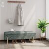Upholstered Storage Bench Rectangular Ottoman Entryway Bench Storage Chest With Padded Seat Bed End Stool For Hallway Living Room Bedroom - Green - Image 4