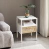Rattan End Table With Drawer, Modern Nightstand, Metal Legs, Side Table For Living Room, Bedroom - White - Image 4