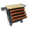 4 Drawers Multifunctional Tool Cart With Wheels And Wooden Top - Orange - Image 4
