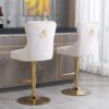 Thick Golden Swivel Velvet Barstools Adjusatble Seat Height From 27-35", Modern Upholstered Bar Stools With Backs Comfortable Tufted For Home Pub And Kitchen Island (Set of 2) - Beige - Image 21