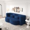 Modern Floor Sofa With 2 Pillows, Convertible Teddy Fabric Foam Filled Sleeper Sofa Bed, Full Size Folding Mattress For Living Room Guest Bed, Playroom, No Assembly Required - Blue - Image 6