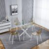 Dining Table With Cross Metal Leg And Tempered Glass, Modern Space Saving Kitchen Table For Living Room Legs - White - Image 9