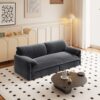 Queen Pull Out Sofa Bed, 3 In 1 Convertible Sleeper Sofa With Side Storage Multifunctional Velvet Loveseat Bed For Living Room - Gray - Image 4