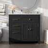 Modern Bathroom Vanity With Ceramic Sink, Freestanding, One Tip - Out Drawer, 3 Side Drawers, Adjustable Shelf - Beige - Image 4