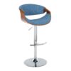 Curvo - Mid-Century Modern Adjustable Barstool With Swivel With Rounded T Footrest (Set of 2) - Chrome / Walnut / Blue - Image 2