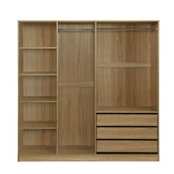 Doorless Storage Wardrobe For Dedroom With Shelves And 3 Drawers - Nature