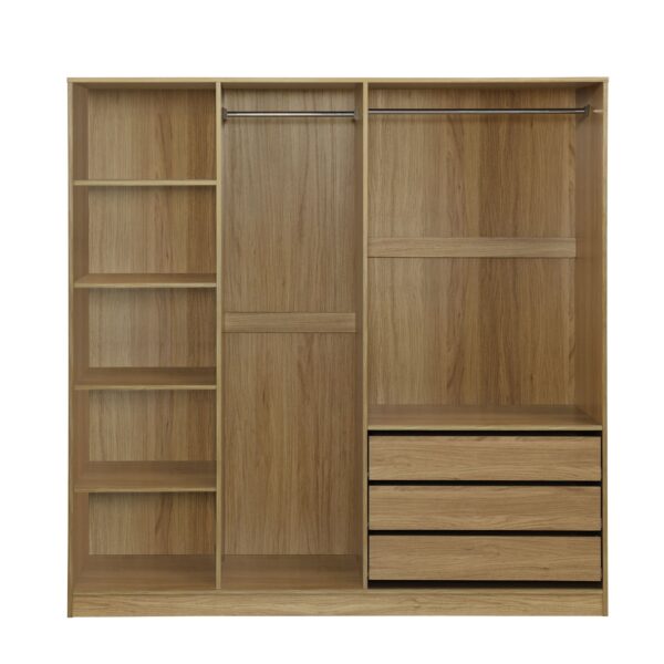 Doorless Storage Wardrobe For Dedroom With Shelves And 3 Drawers - Nature