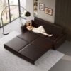Pull Out Sofa Bed, 3 In 1 Faux Leather Convertible Sleeper Sofa With Nailhead Trim & Rolled Arm Multifunctional Sofa Bed For Living Room - Dark Brown - Image 14