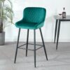 Counter Height Bar Stool, Velvet Upholstered For Pub, Restaurant, Kitchen Island (Set of 2) - Black / Green - Image 2