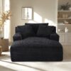 Cloudline - Oversized Chaise Lounge Chair In Soft Corduroy, Modern Comfy Couch With Full Foam Cushioning, Cozy Sleeper Sofabed For Living Room - Black - Image 4