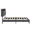 Modern Upholstered King Size Platform Bed Frame With Button Tufted Linen Headboard And USB Ports - Dark Gray - Image 5