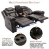 3 Pieces Recliner Sofa Sets Home Theater Seating Manual Recliner Chair With Center Console And Led Light Strip For Living Room - Brown - Image 6