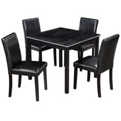 5 Pieces Wooden Dining Table Set, Kitchen Table Set With A Square Table And 4 Upholstered Chairs, Wooden Dining Room Table With Crystal Decoration And Chairs Set For Kitchen, Dining Room - Black