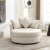 360° Swivel Accent Barrel Chair With Storage Ottoman & 4 Pillows, Modern Chenille Leisure Chair Round Accent For Living Room - Cream - Image 19