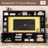 Wall Unit Entertainment Center With Bookshelves For TVs Up To 80", Modern TV Stand Media Console With Cabinets, Tempered Glass Doors And Adjustable Shelves For Living Room - Black - Image 12
