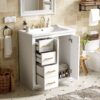 Bathroom Vanity With Ceramic Sink Combo, Frame Bathroom Storage Cabinet, Freestanding Vanity Set With 3 Drawers & Soft Closing Doors - White - Image 2