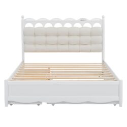 Queen Size Storage Platform Bed, With 2 Big Drawers, Twin Long Size Trundle, One Set Of Sockets & USB Ports - White