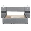Queen Size Upholstered Platform Bed With Reading Lights, Drawers, Trundle And Shelves - Gray - Image 3