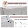 Storage Bench With 3 Shutter-Shaped Doors, Shoe Bench With Removable Cushion And Hidden Storage Space - Gray Wash - Image 7