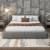 Full Size Stylish Upholstered Bed Elegant With Birch Wood Frame - Gray - Image 2