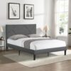 Queen Size Upholstered Platform Bed Frame Wood Slat Support - Gray - Image 2