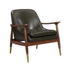 Accent Chair With Cushioned Seat, Brass Tipped Legs - Cognac Brown