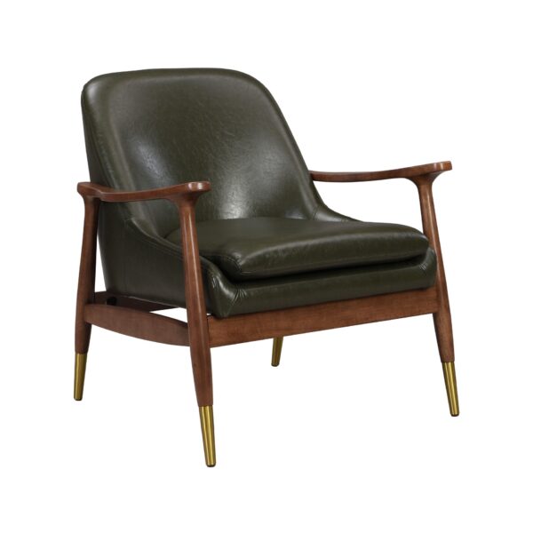 Accent Chair With Cushioned Seat, Brass Tipped Legs - Cognac Brown