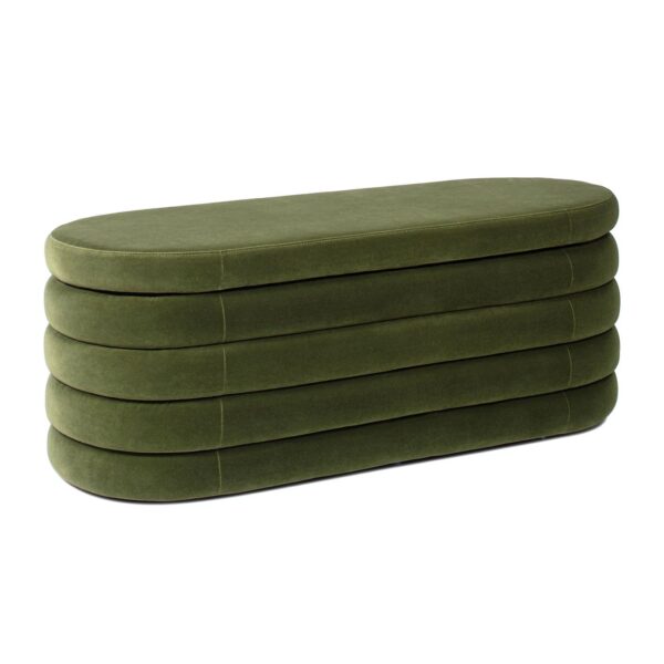 Fuji - Upholstered Oval Storage Bench - Olive Green