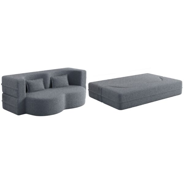 Modern Floor Sofa, With 2 Pillows, Convertible Teddy Fabric Foam Filled Bed, Full Size Folding Mattress, Suitable For Living Room Guest Room, Game Room - Gray