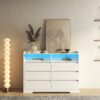 6 Drawer Dresser For Bedroom With LED Lights, Sturdy Frame - White - Image 10