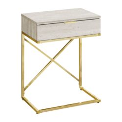Accent Side Table, Storage Drawer, Marble Look Contemporary & Modern - Beige