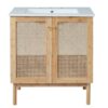 Bathroom Vanity Crafted From Natural Materials, Featuring Handmade Rattan Doors And Soft-Closing Mechanisms - Light Brown - Image 11