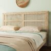 Queen Size Rubber Wooden, Solid Wooden Bed With Rattan Headboard, Enhanced By Support Feet - Natural - Image 5